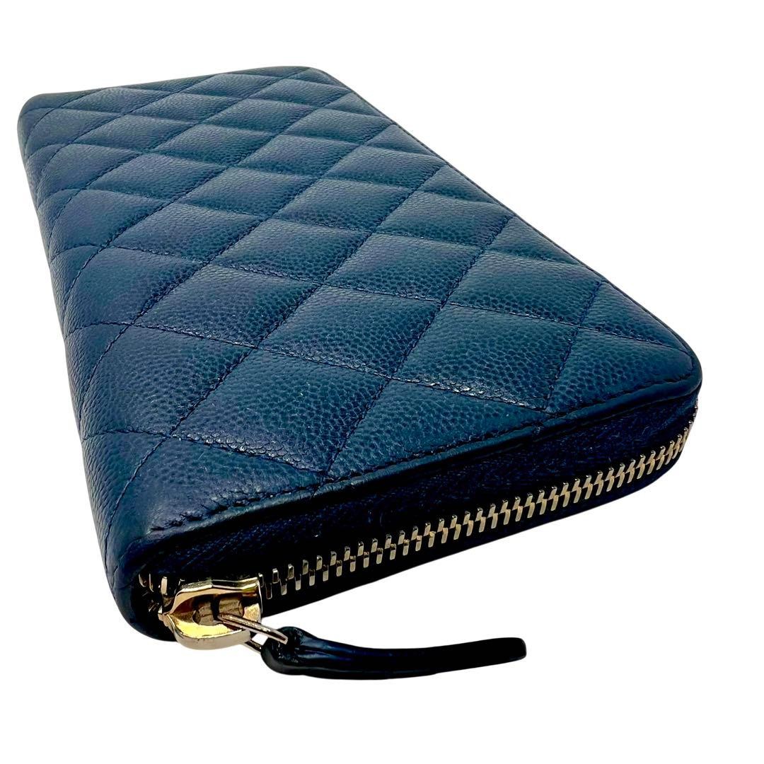 CHANEL Chanel Caviar Skin Matelass Round Zip Long Wallet
