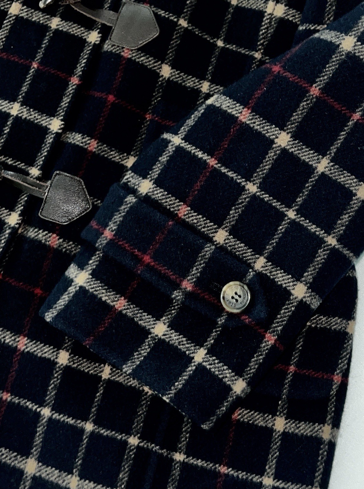 Brooks Brothers Duffle Coat Navy Plaid Wool Toggle Jacket Removable Hood Women M