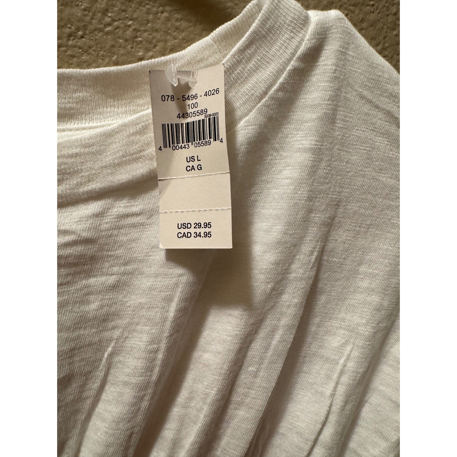 Aerie White Smocked Short Sleeve Top Slub Knit Ruffle Hem L NEW