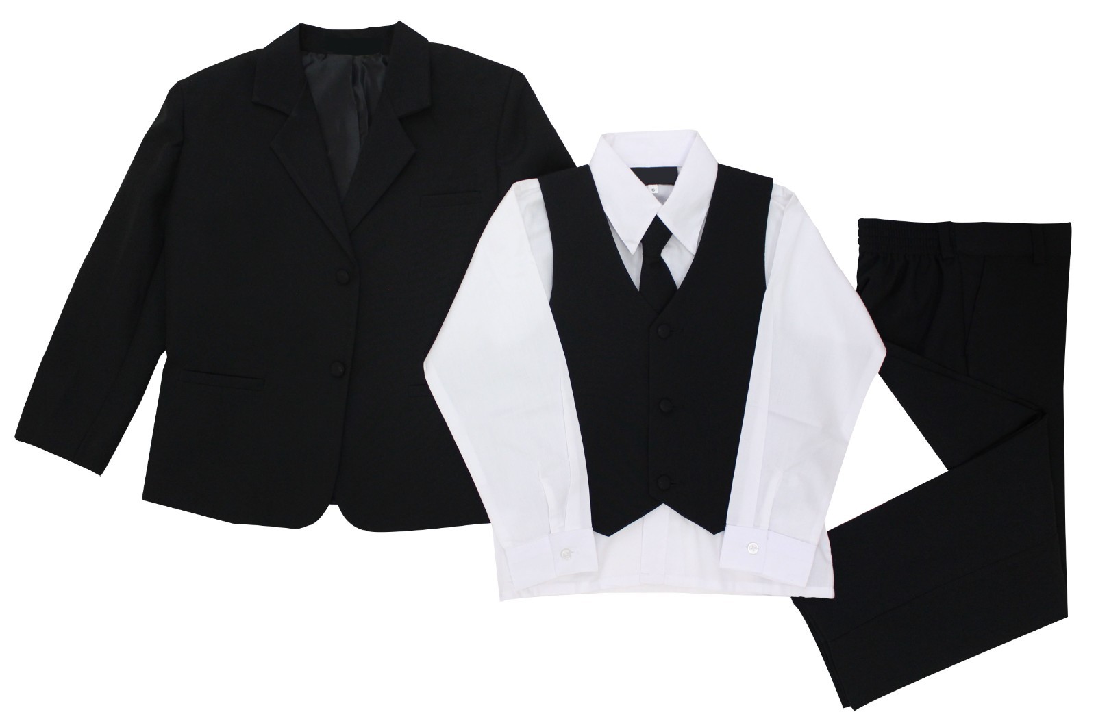 Boys Formal Black Suit 5 Pieces Set Toddler Size 2T to 14