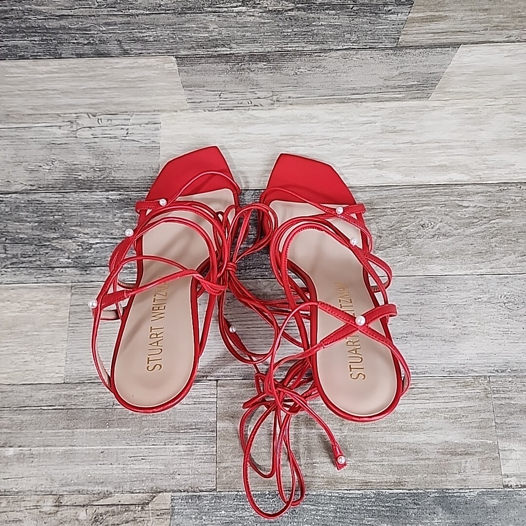 Stuart Weitzman Red Ankle Wrap Heels Womens Sz 10.5 (WORN 1X)