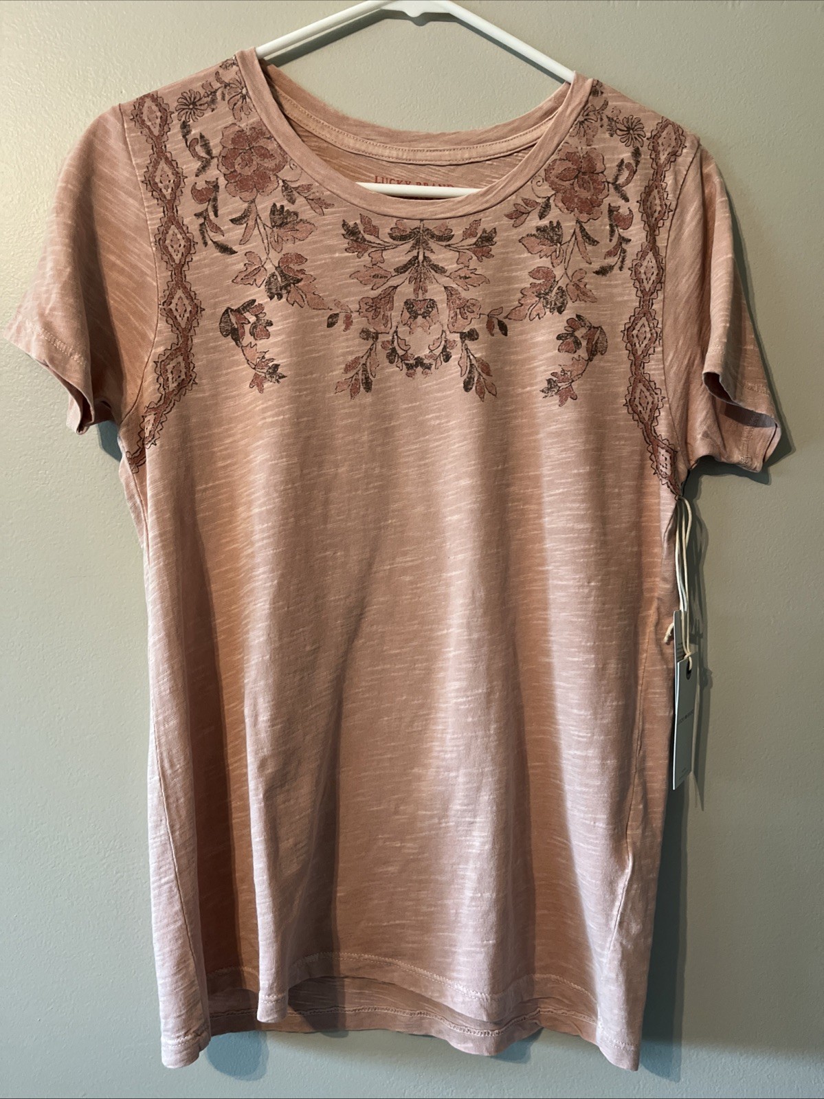 NWT! New! Women’s Lucky Brand Pink Short Sleeve T-Shirt 100% Cotton Small