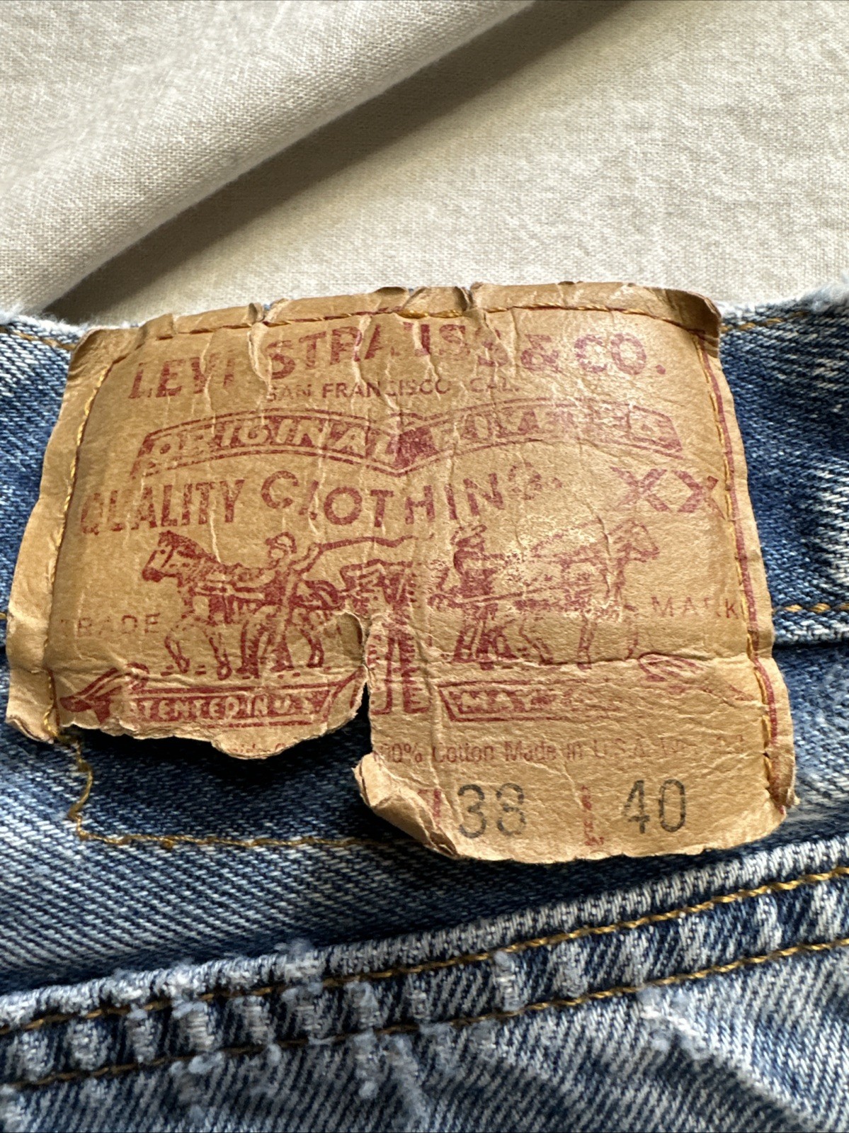 Vintage Levi’s 501 Blue 90s USA Button Fly 1990s Men’s 501xx Distressed 35X35