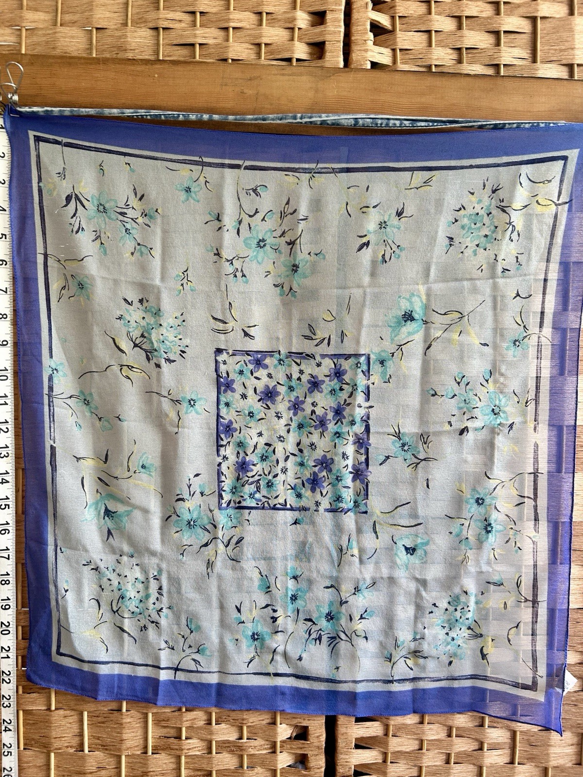 Floral Pale Blue Scarf 22×22 Made In Italy Polyester