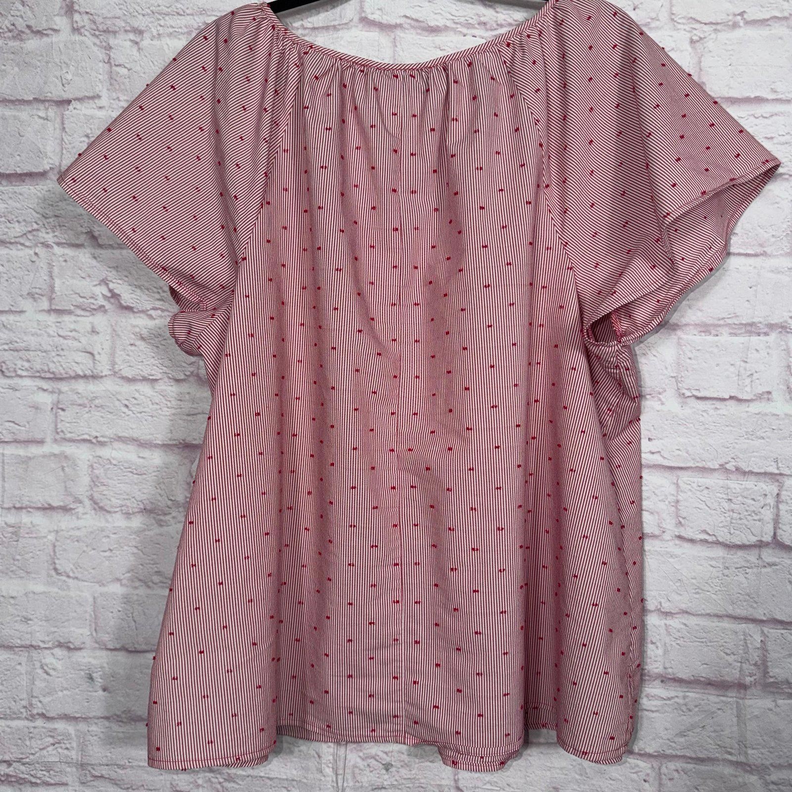 Lane Bryant Plus Size 22-/24 Red Striped Blouse with Tassels