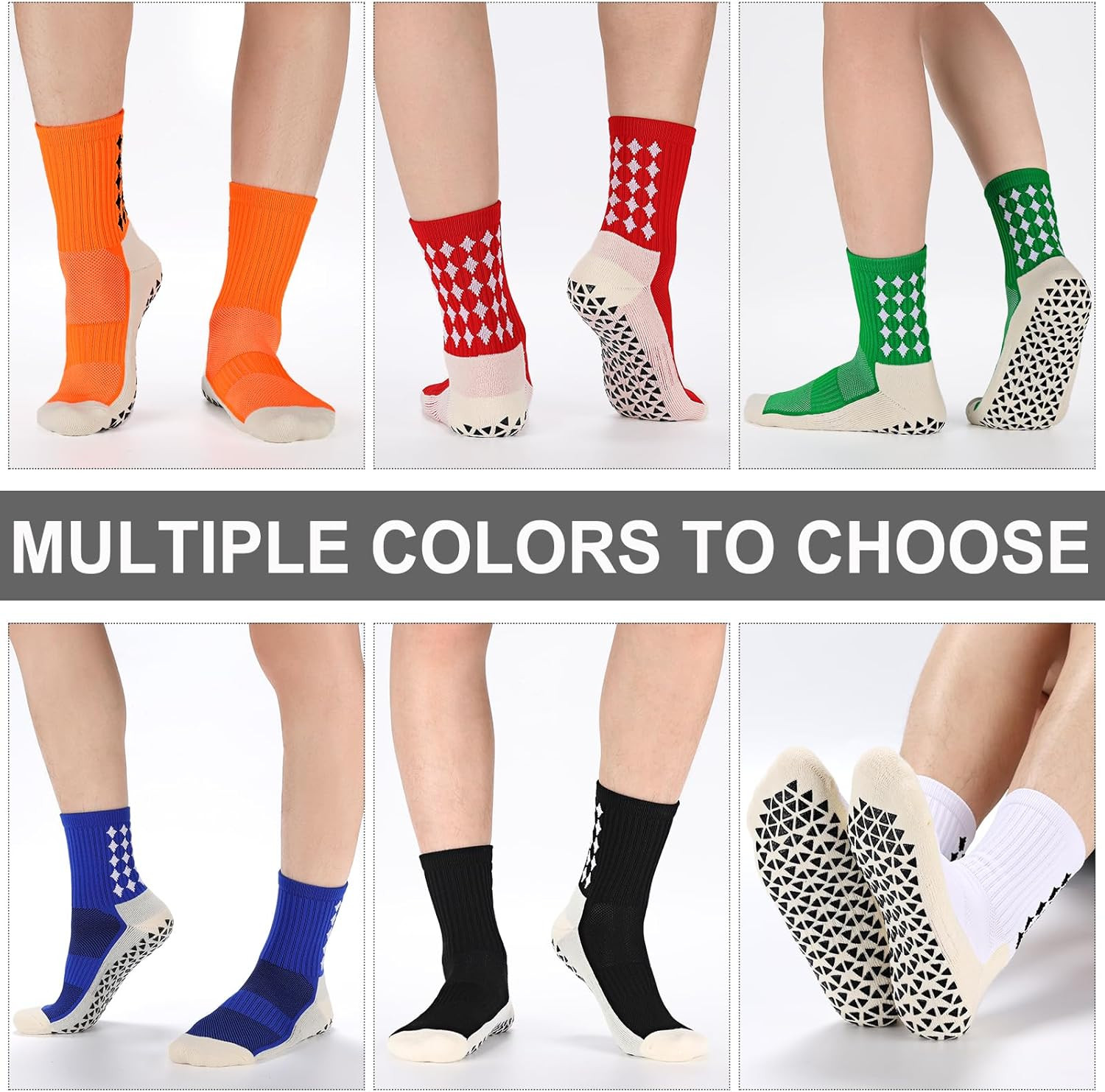 3/6 Pairs Grip Soccer Socks Men Women Non-Slip Sports Socks for Basketball Footb