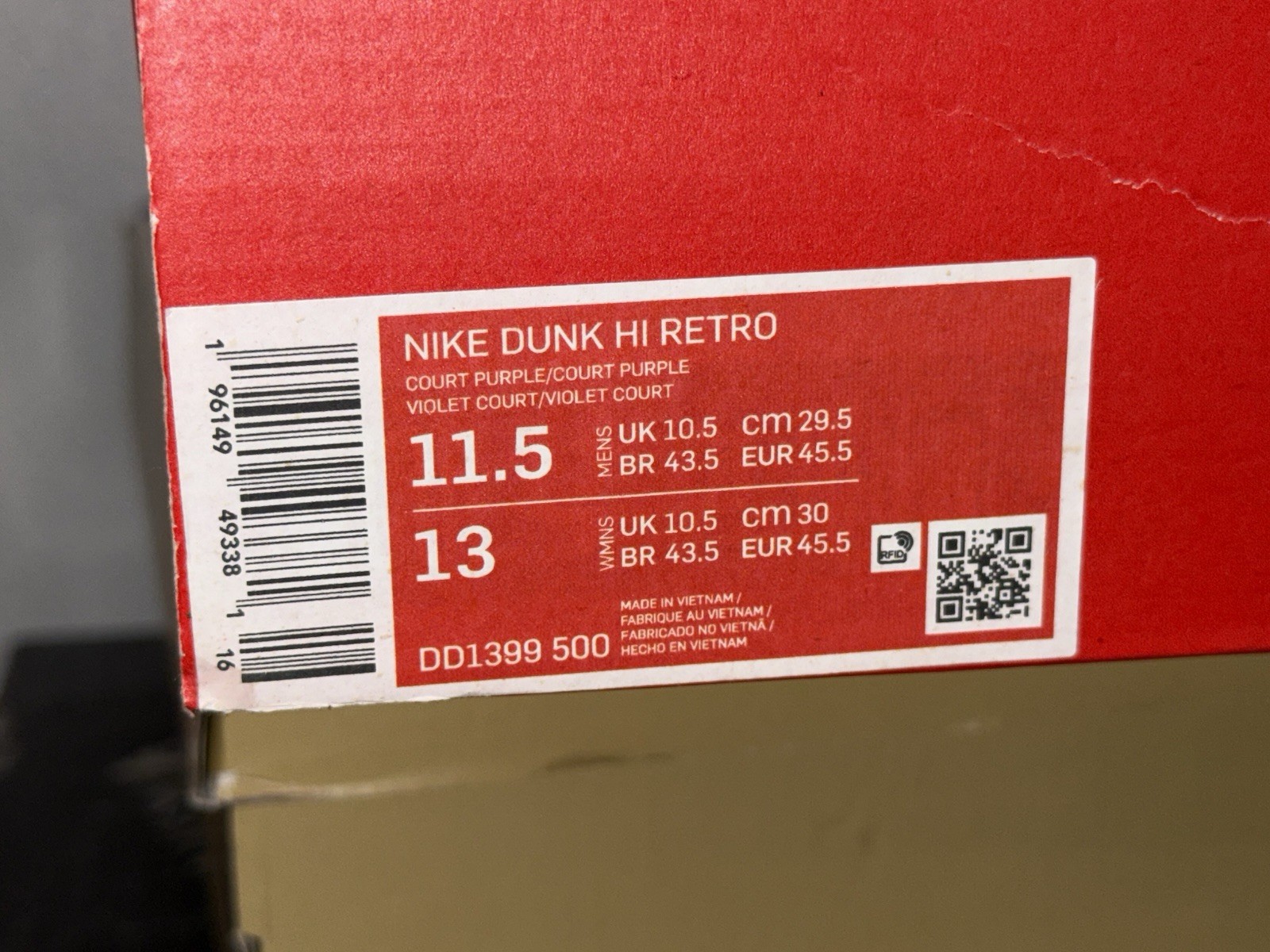 Nike Dunk High Lakers Size 11.5