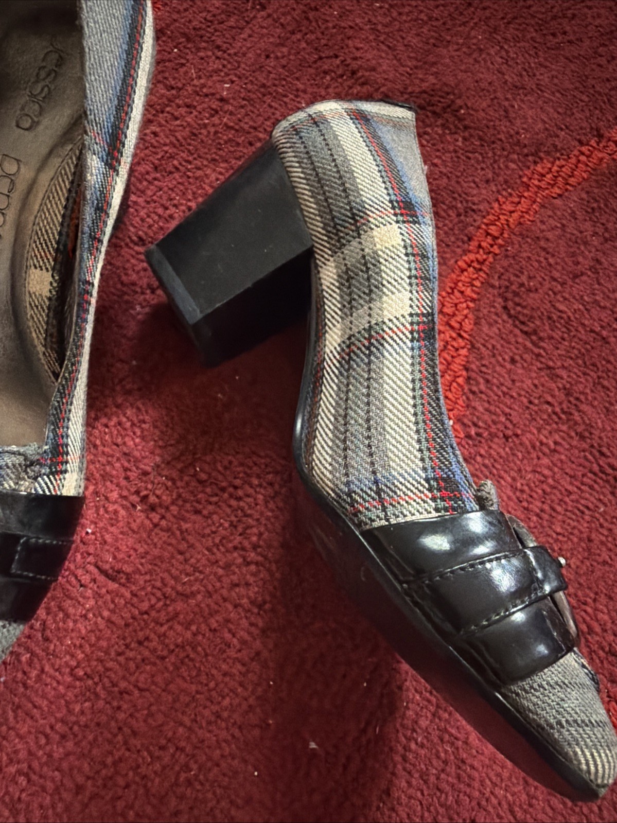 Jessica Bennett Plaid Tartan Vintage 90s Square Heel Pumps 6M