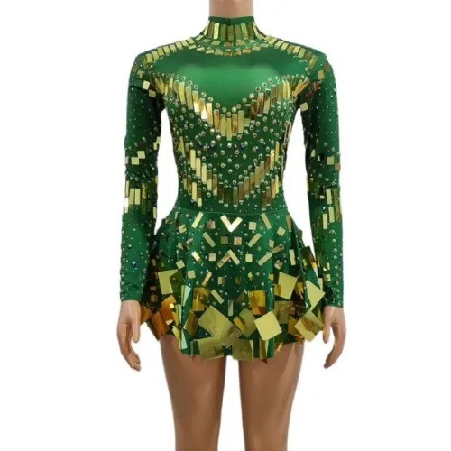 Birthda Mirror Party Dress Black Stretch Stage Dance Dress Nightclub Celebrate