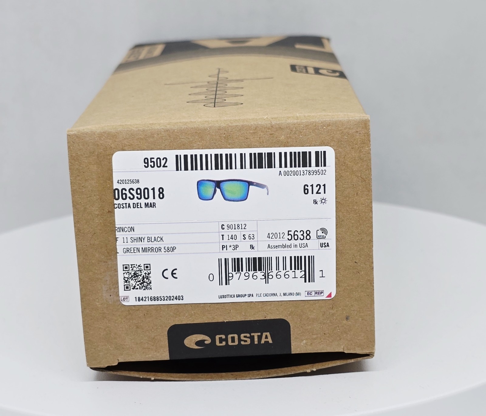 COSTA DEL MAR shiny black/green mirror RINCON polarized 580P sunglasses NEW!