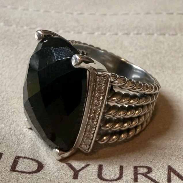 David Yurman Sterling Silver 925 Ring Size 6.5 Black Onyx 20x16mm wheaton