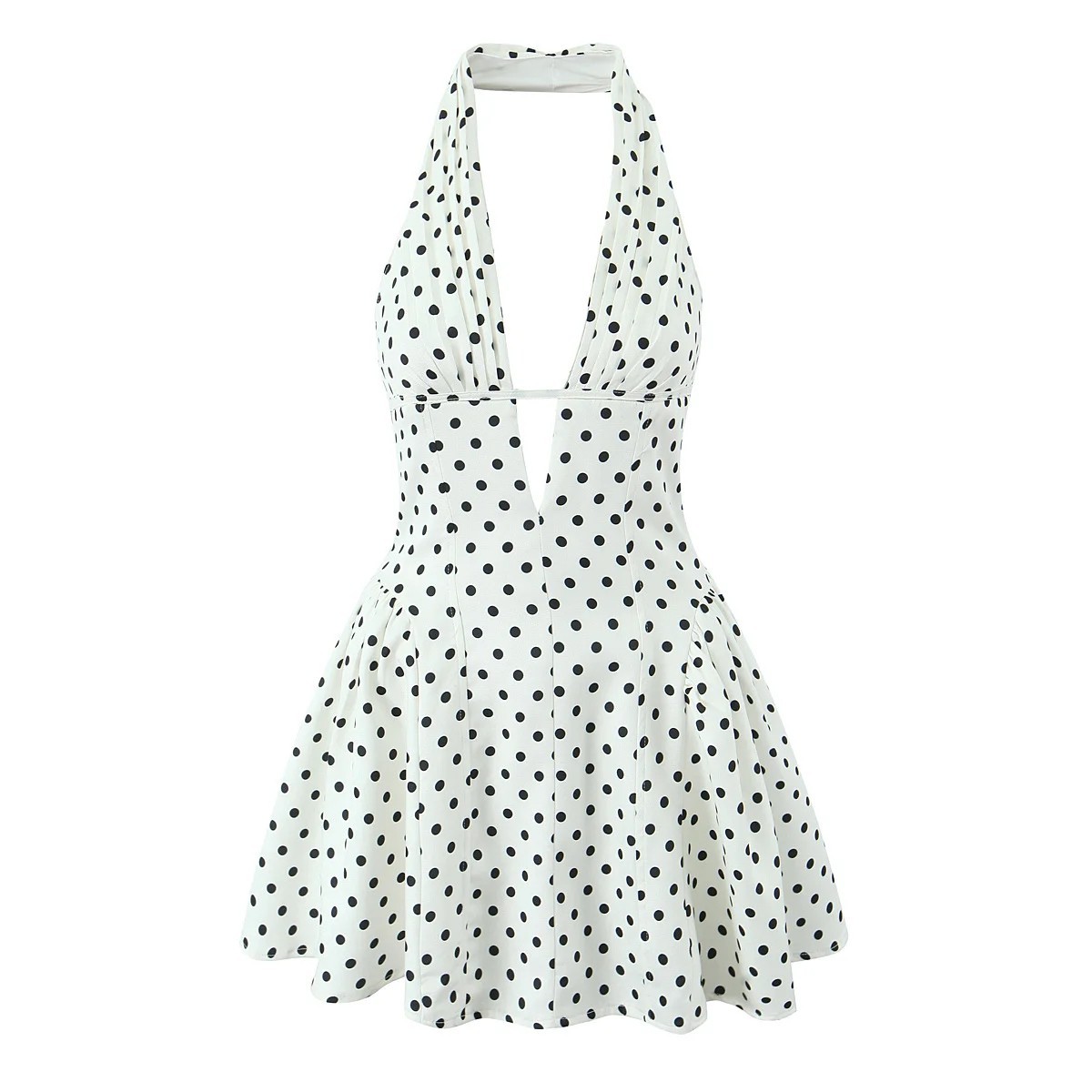 Women’s Polka Dot Halter Mini Dress Backless A-Line Summer Party Dress