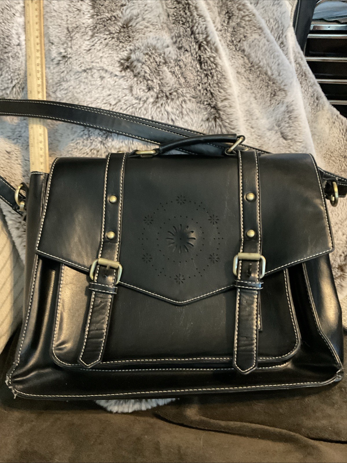 Womens ECOSUSI Retro Faux Leather Laptop Crossbody Briefcase Messenger Bags