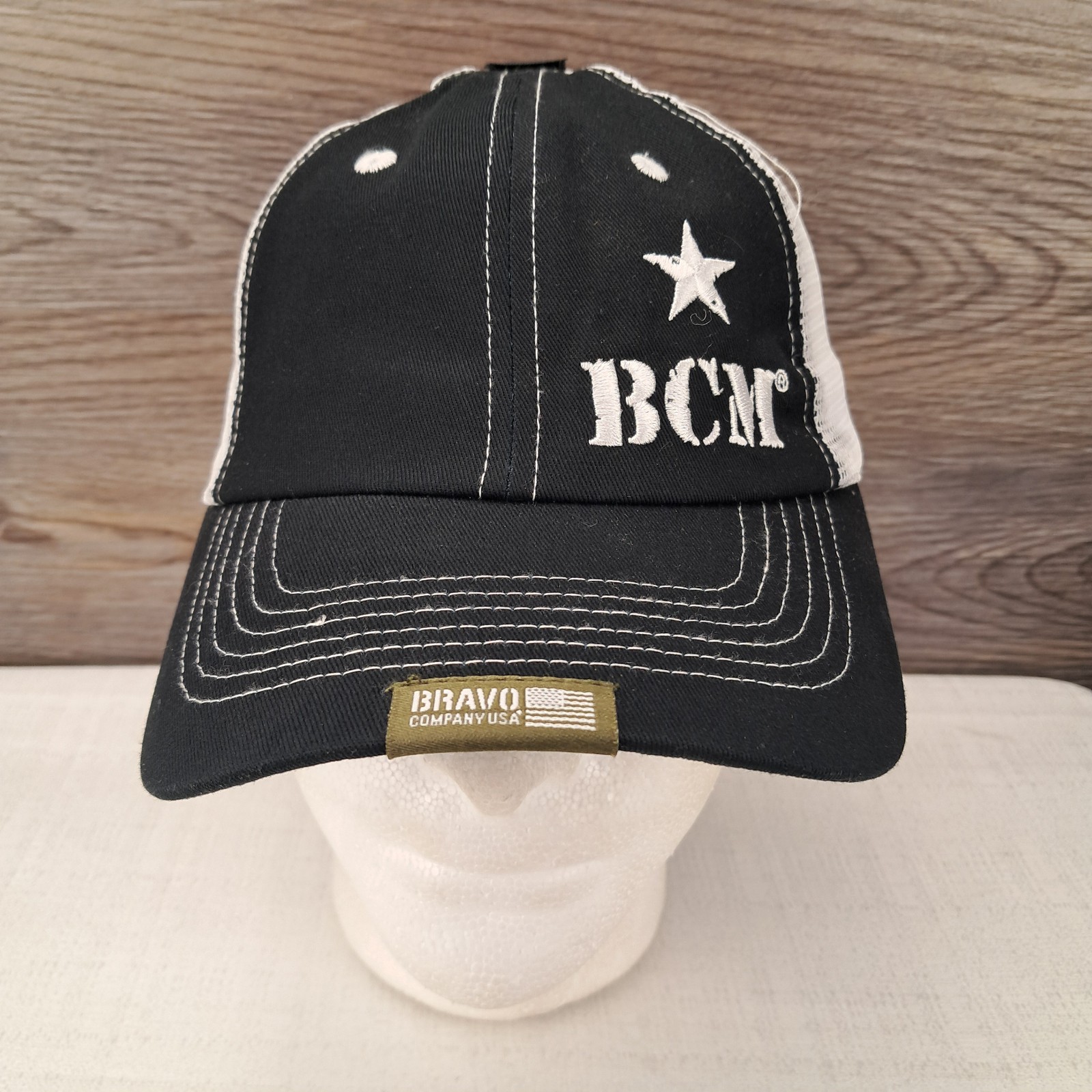 BCM Bravo Company Manufacturing Hat Cap Black White Mesh USA Strap Fighter