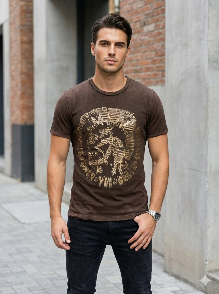 Vintage Y2K $98 DIESEL Brown MIREY Short Sleeve Slim Fit Designer T-shirt NWT