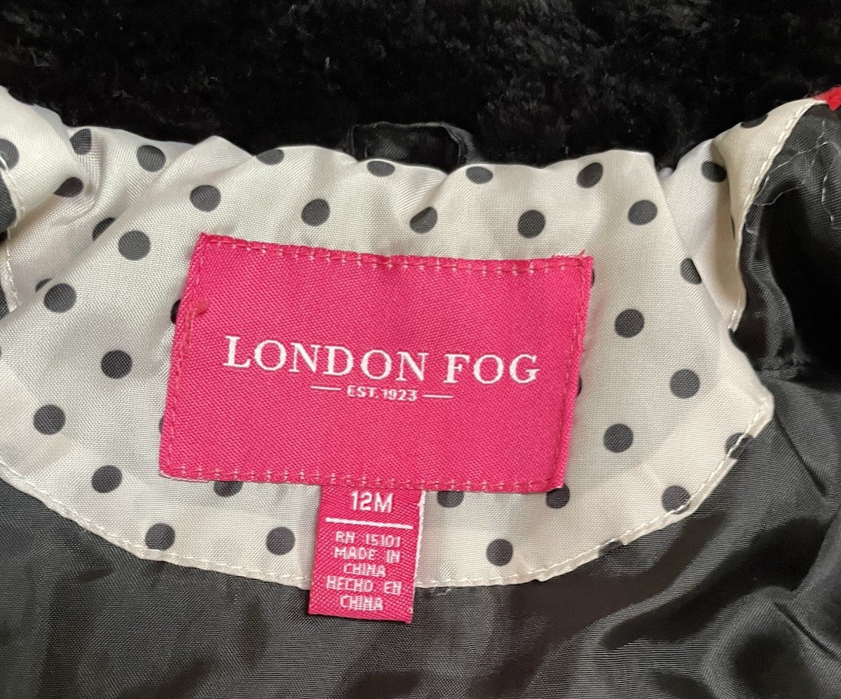 London Fog Baby Girl’s Coat Red with Black Faux Fur Trim Size 12 Months