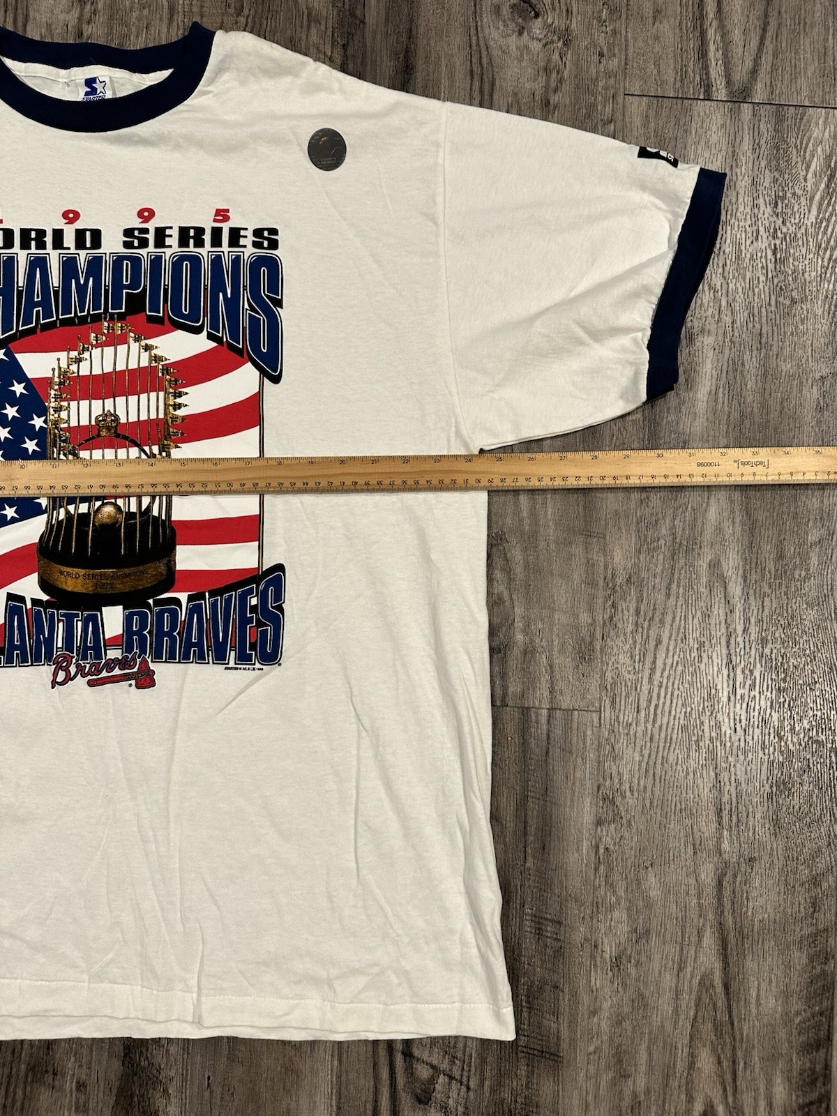 VINTAGE Atlanta Braves 1995 World Series Champions Ringer Starter Shirt Size XL