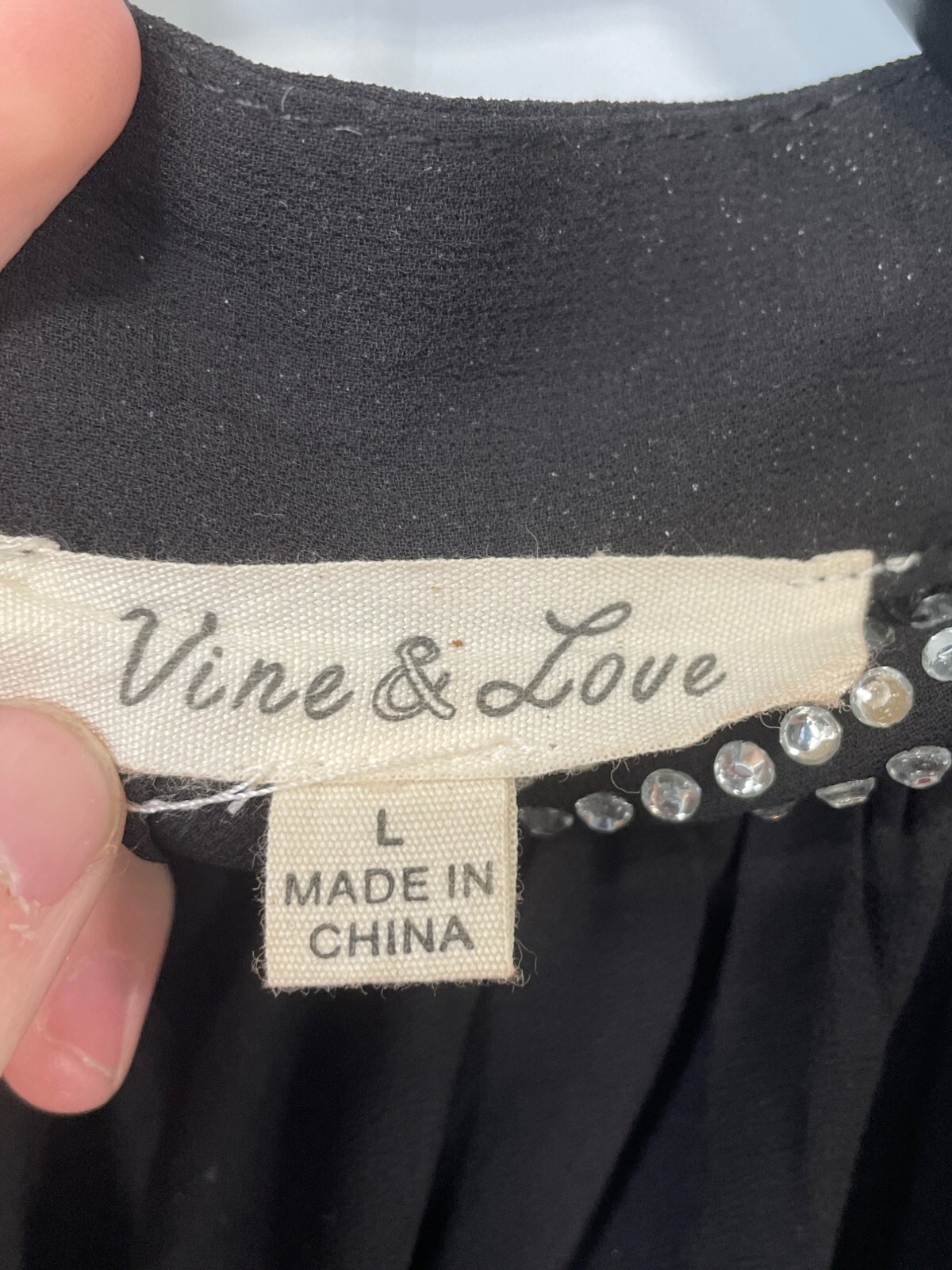 Vine and Love Embellished Chiffon Long Sleeve Blouse Size Large Rhinestone Black