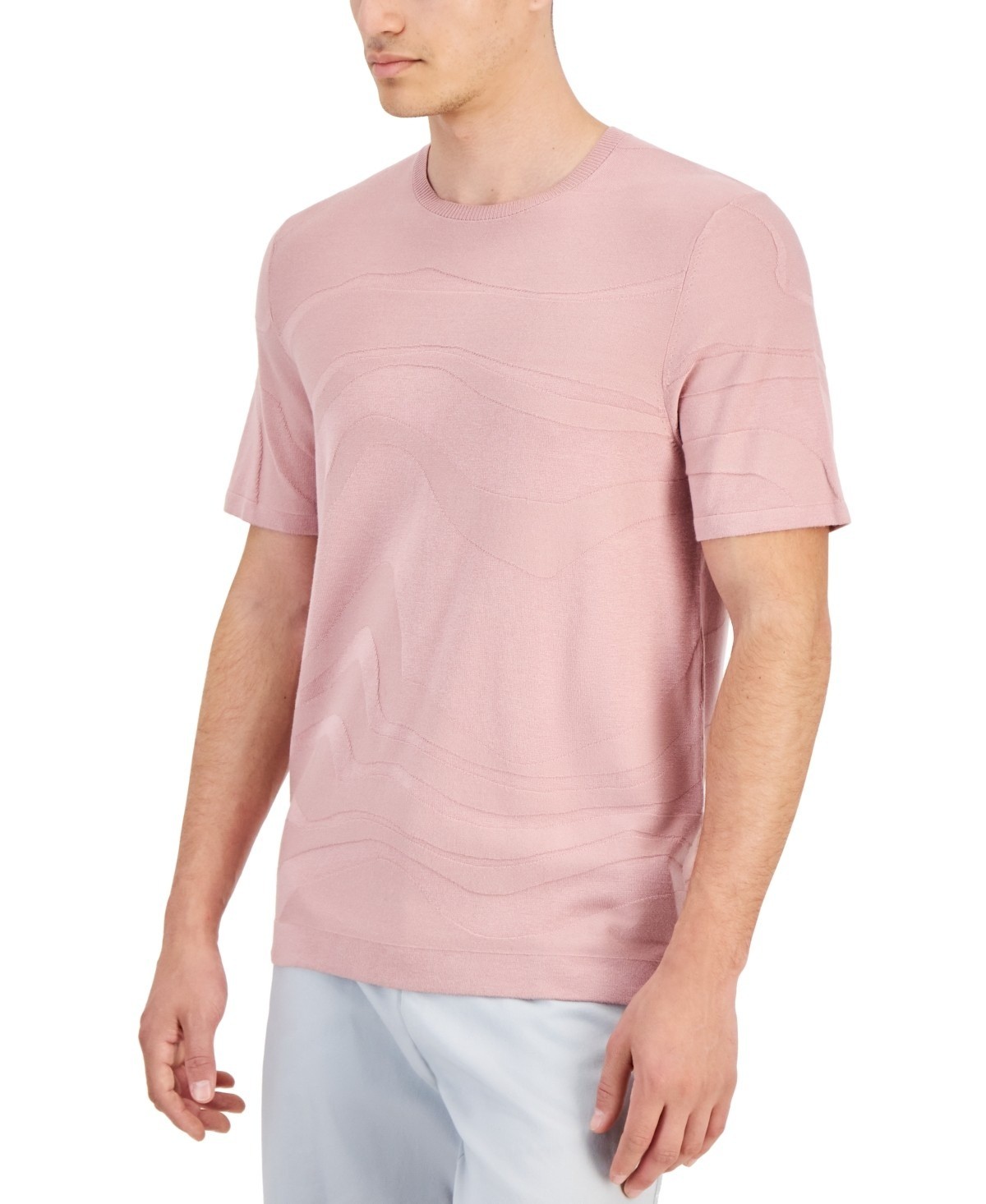Alfani Men’s Tonal Wave Jacquard T-Shirt Rayon/Nylon Pottery Clay-Small