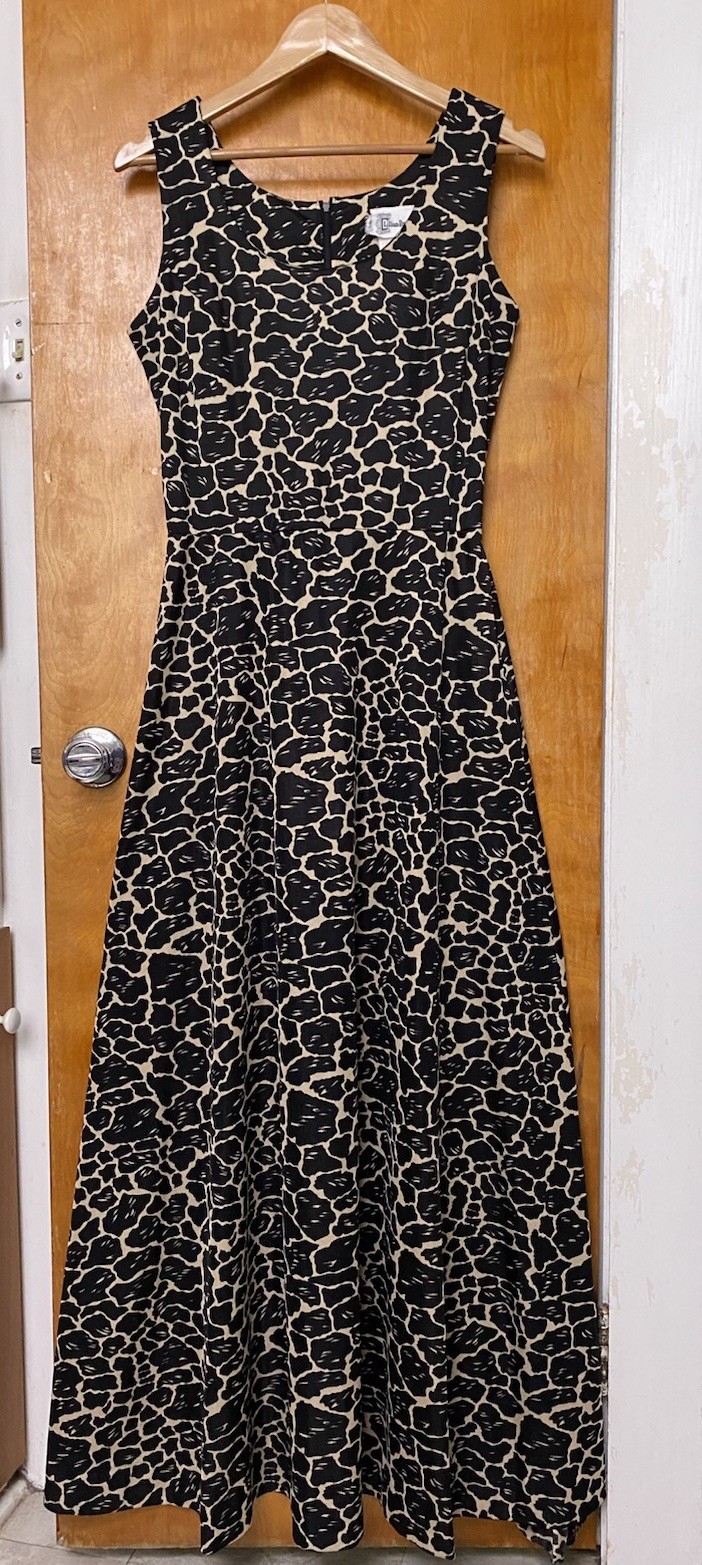 Vintage 1960s 70s Knit Giraffe Animal Print Maxi Dress Size 14 L Hostess Safari