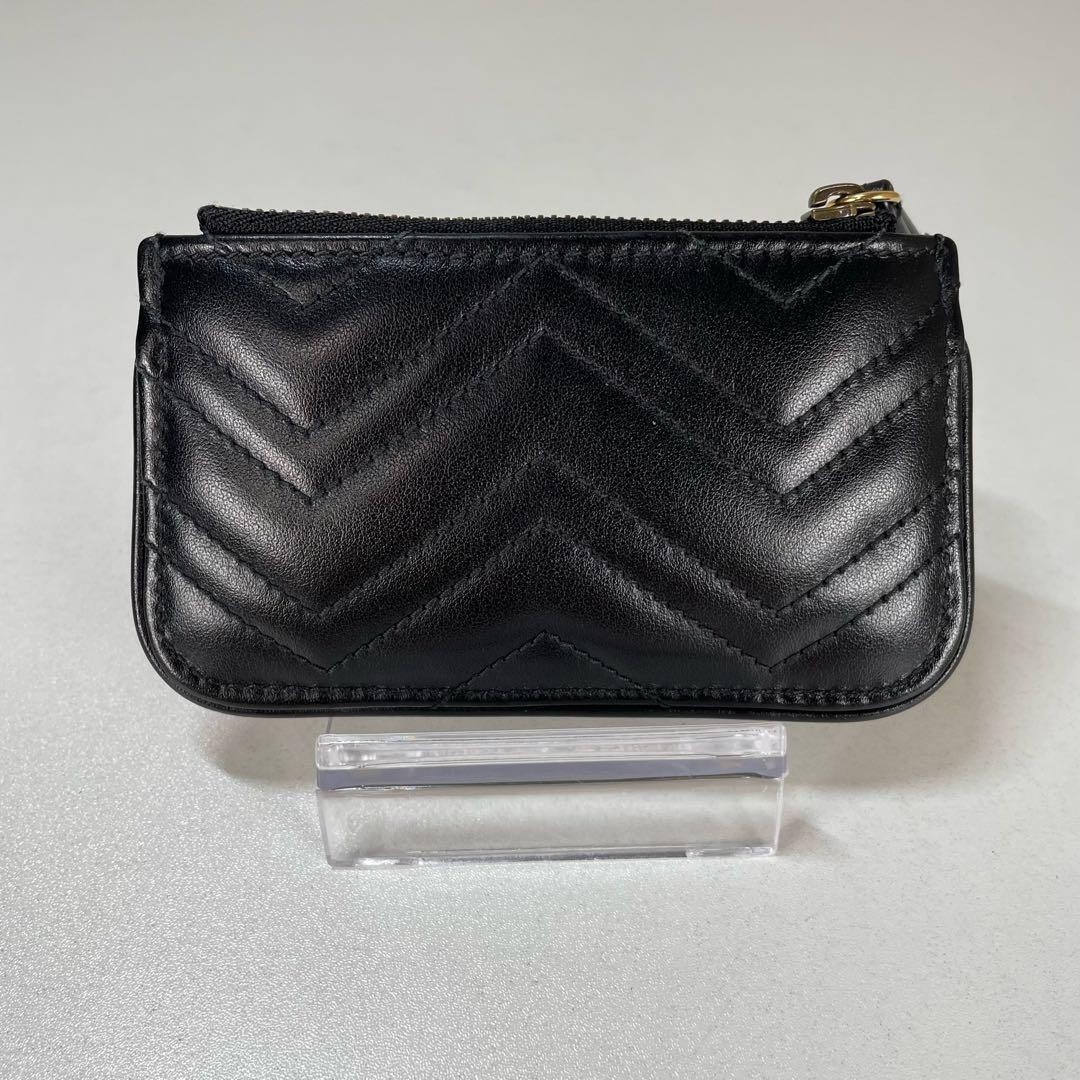 GUCCI GG Marmont Key Case Pouch Leather Black Matelasse Chain excellent gift