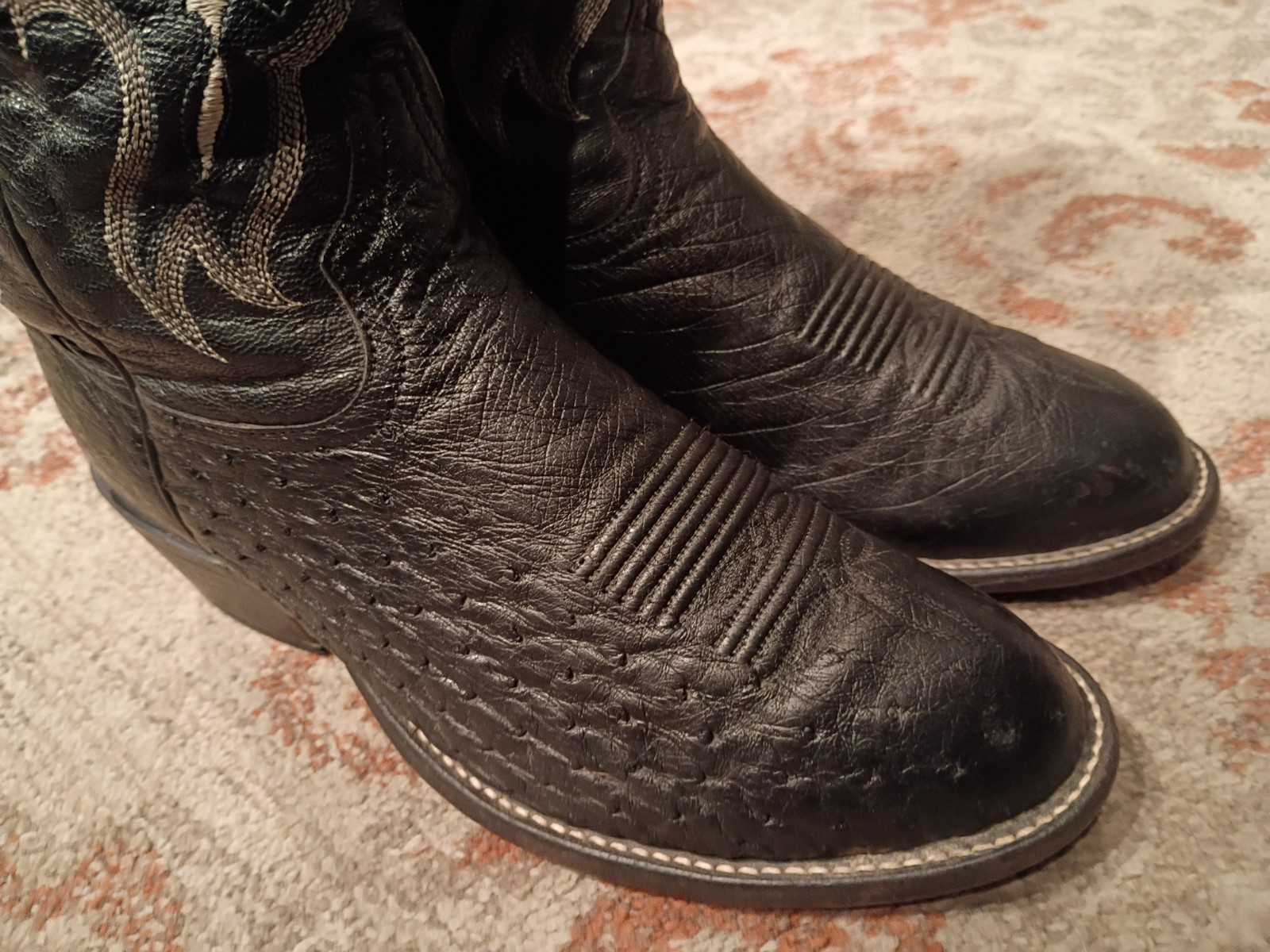TONY LAMA BONHAM BLACK SMOOTH OSTRICH & LEATHER COWBOY BOOTS #CT871 MEN’S 7D