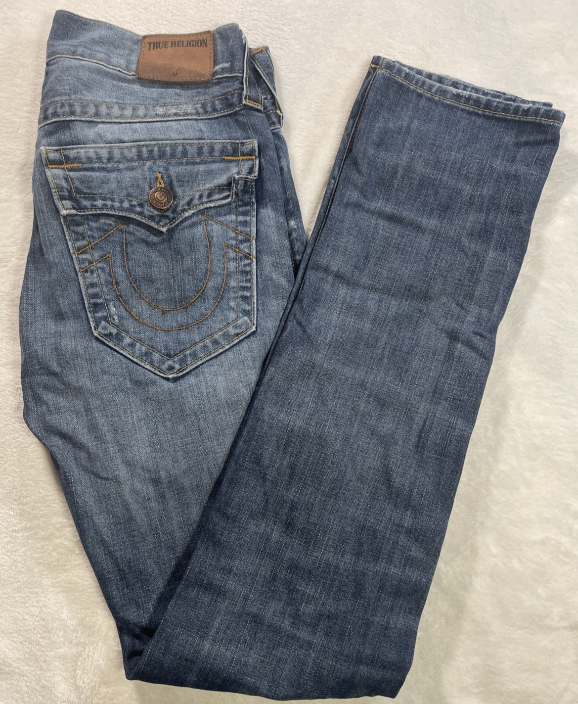 True Religion Geno Denim Blue Jeans Relaxed Slim Stitched Flap Men’s Size 28X33