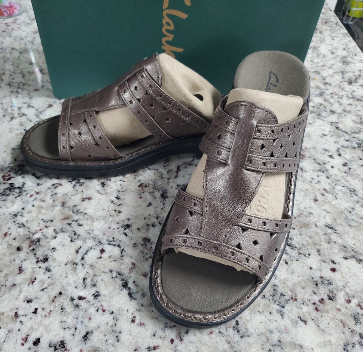 Clarks Patty Athens Pewter Sz 8 Slides #37168