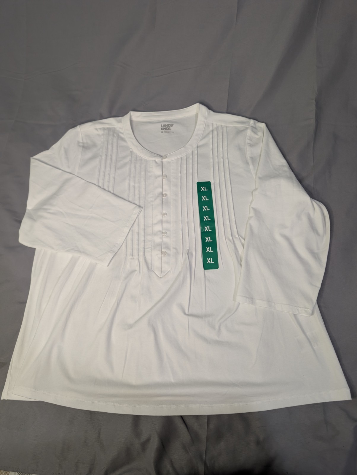 Lands’ End Women’s Button Front Pintuck Top, White, Size XL