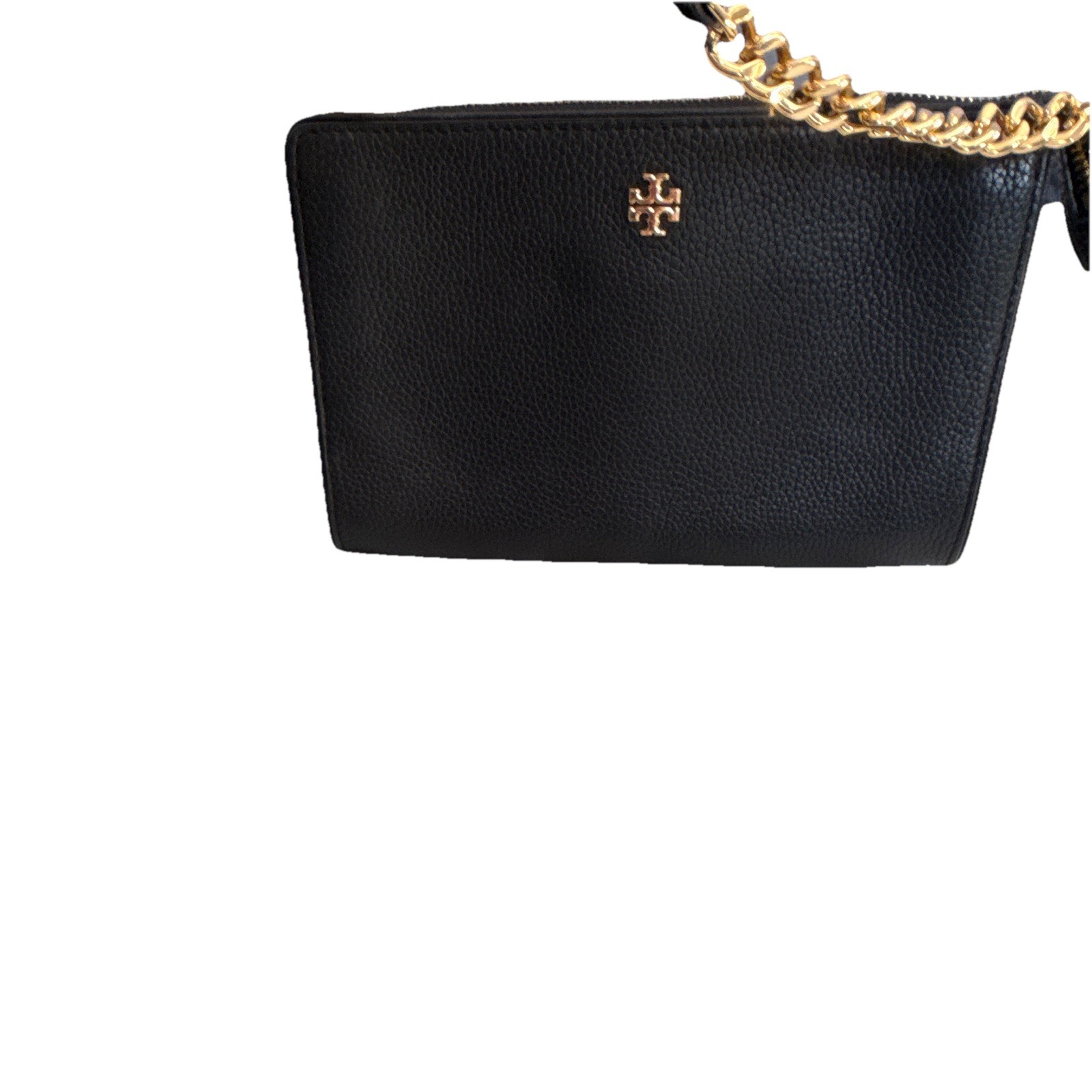 Tory Burch Black Pebbled Crossbody Bag Gold Chain Strap detachable Zip Logo