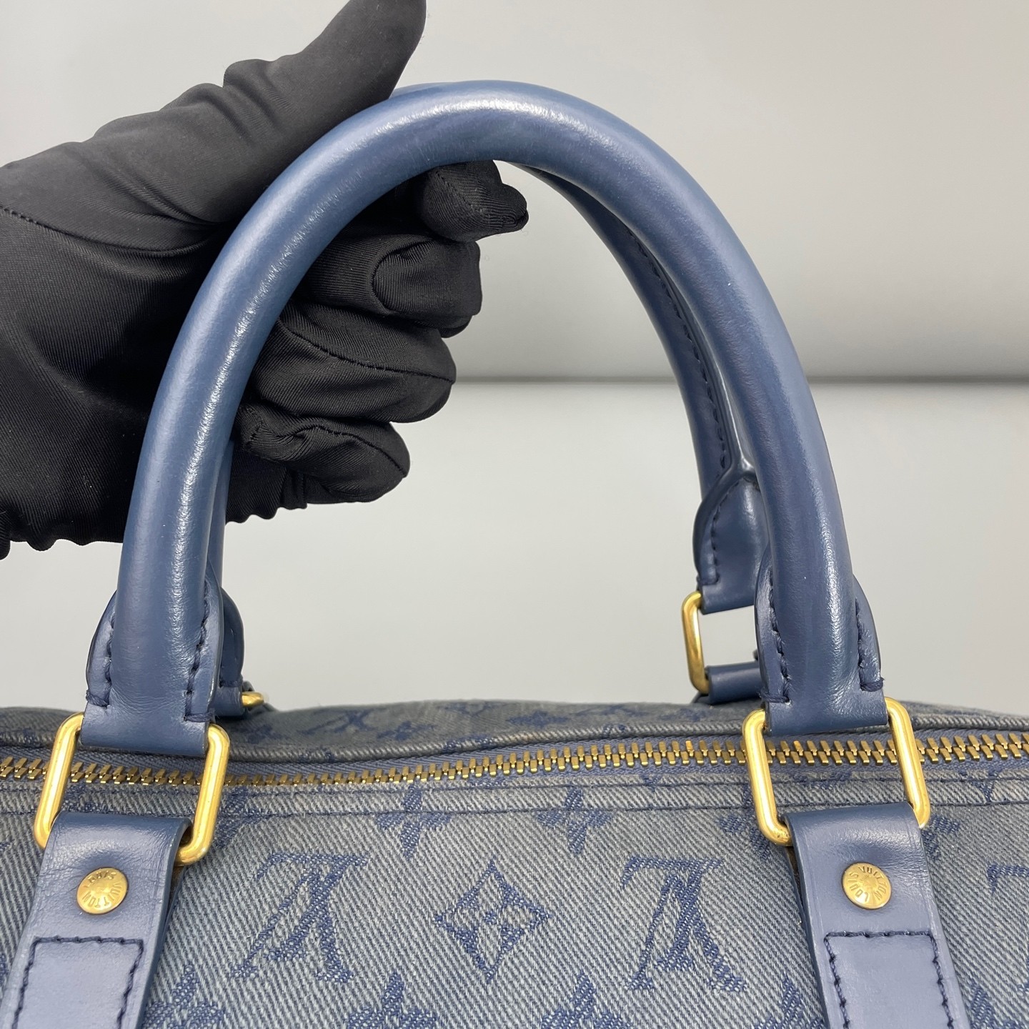 AUTH LOUIS VUITTON LV Keepall 50 Blue Denim Canvas Travel Duffle Bag.