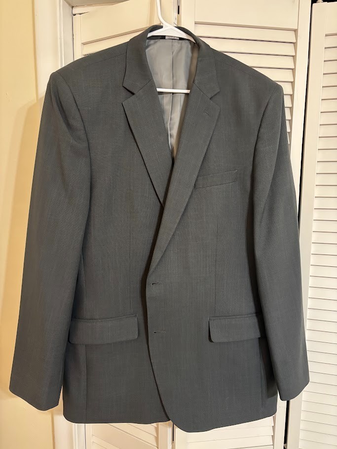 Haggar Suit Jacket Mens 46L Grey Tailored Fit Travel Blazer Sport Coat