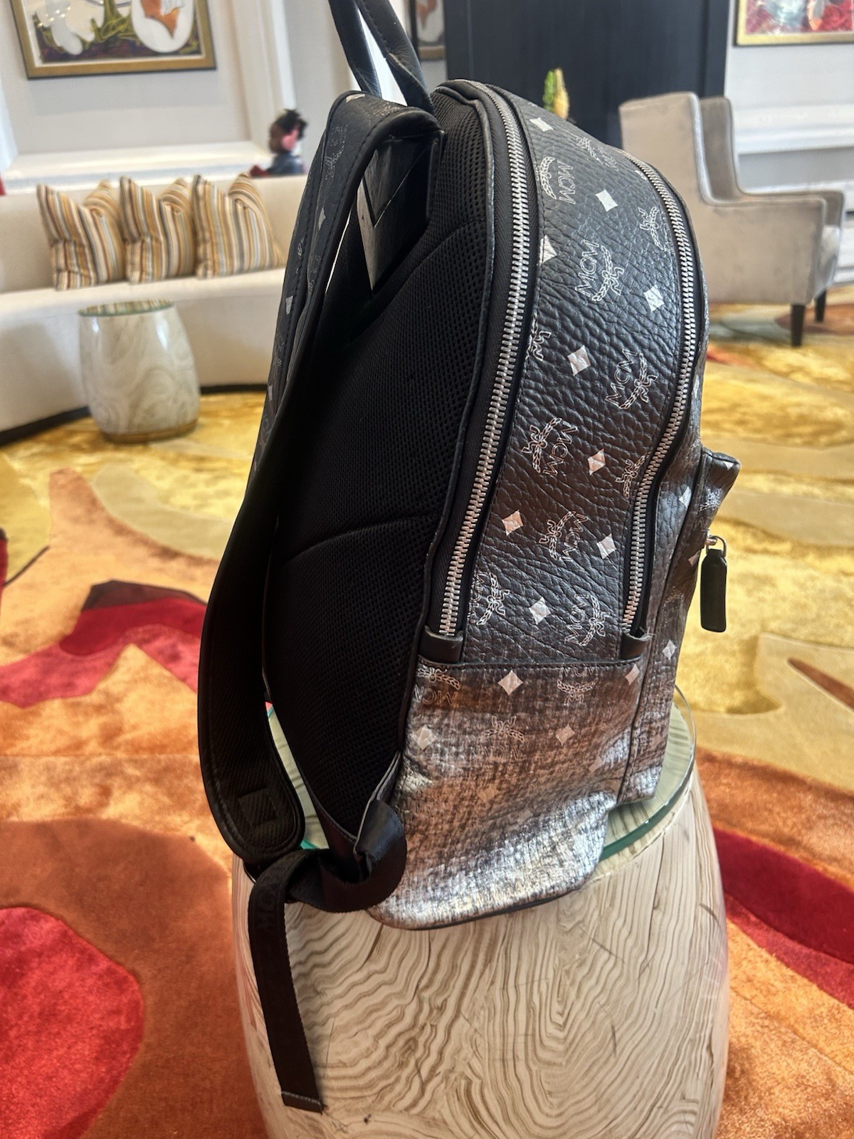 Authentic MCM Laptop Backpack Black and Silver