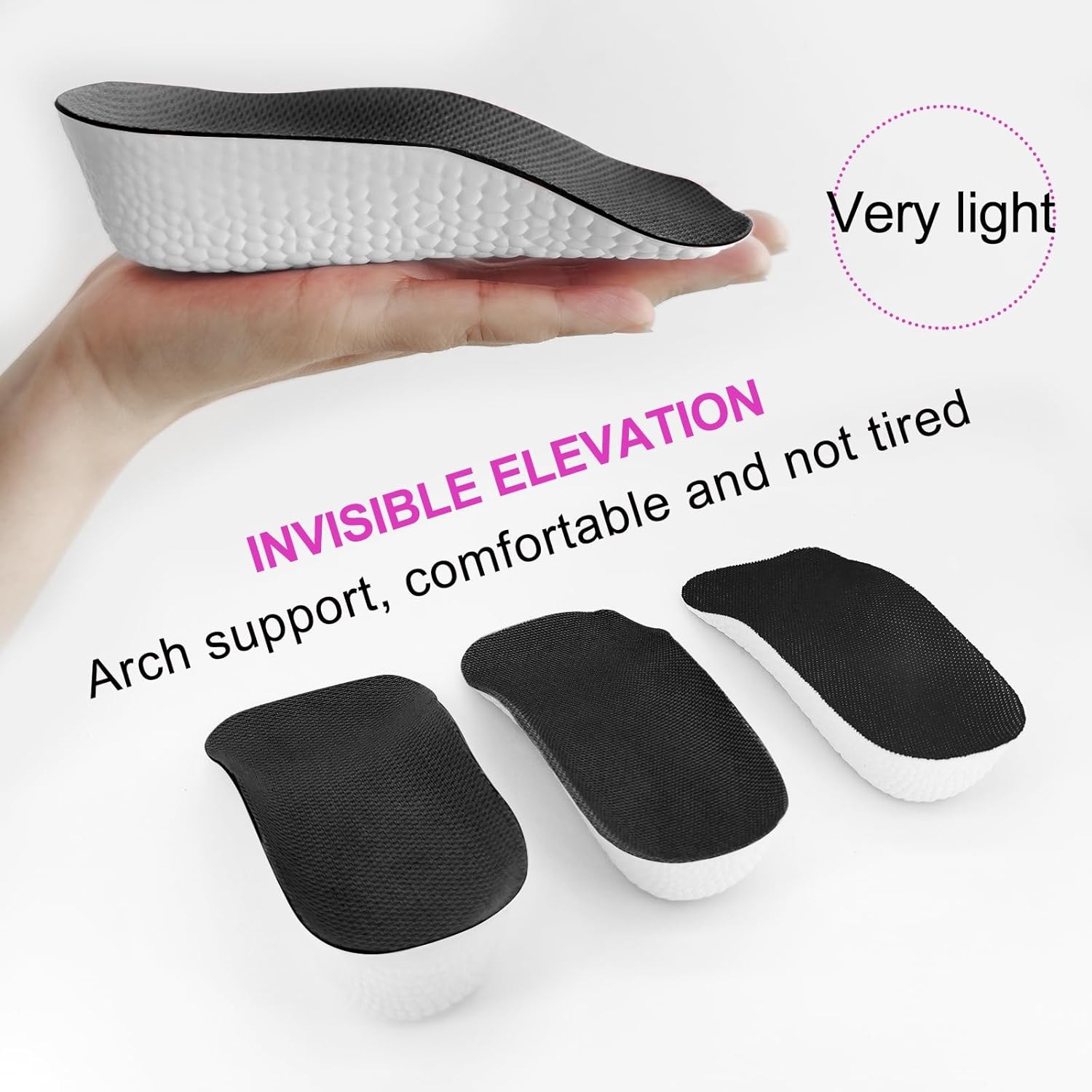 2× Comfort Boost Height Increase Insoles Arch Support Invisible Heel Lift Pads
