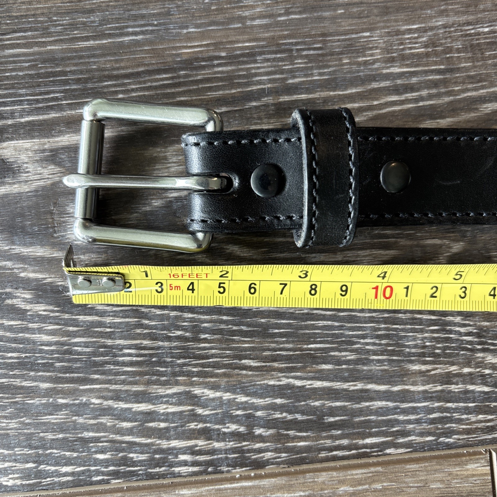 BULLHIDE BELTS MENS BLACK LEATHER DOUBLE STITCHED SOLID BELT SIZE 44 MADE IN USA