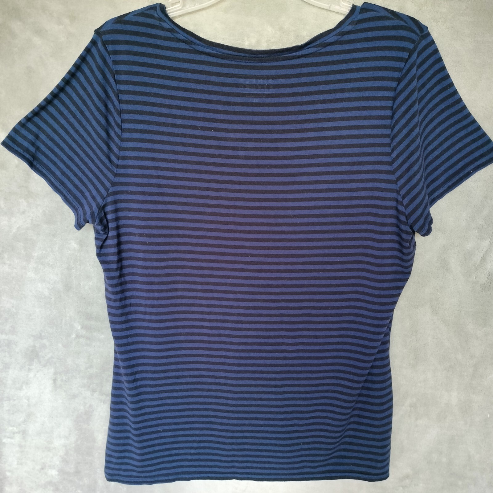 Simply Styled Blue Striped V Neck Shirt Womens Size XL Rayon Spandex Stretch Top