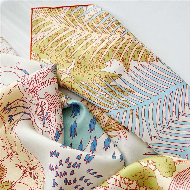 12mm Sand Washed Twill 100% Mulberry Silk Shawl, Large Double Sided Print Scarf