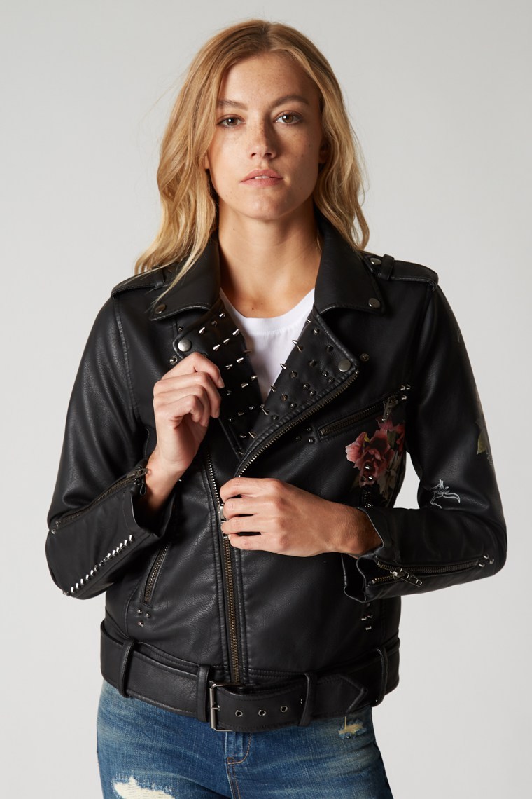 BlankNYC Printed Faux Leather Moto Jacket – NWT $168 Women’s- Love and Leave – M