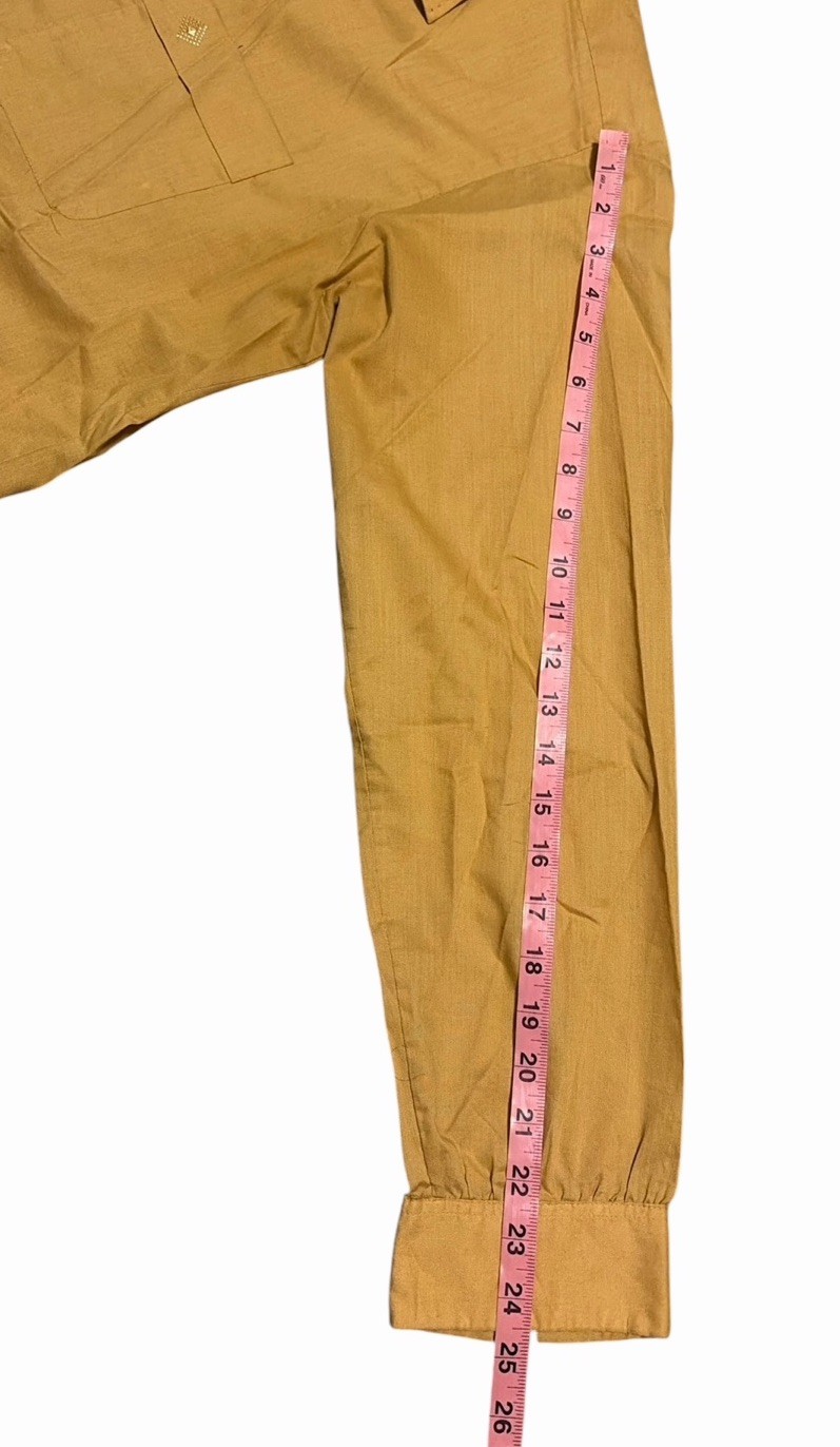 Vintage 60s National Button Up Shirt L Ever Press Gold Long Sleeve Dacron Cotton