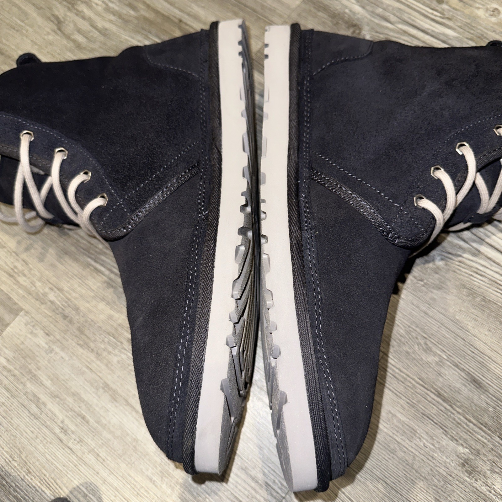 UGG AUSTRALIA Harkley True Navy Suede Leather Real Fur Lace Up Mens Boots SZ 12