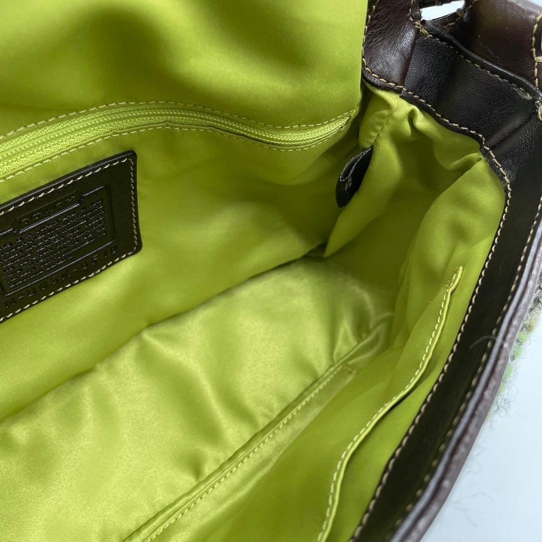COACH 8F18 Shoulder Bag Handbag Wool Leather Suede Multicolor Brown Green Blue