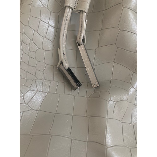 Halston Heritage Grey Croc Embossed Leather Bucket Bag CC220005X3 NWT