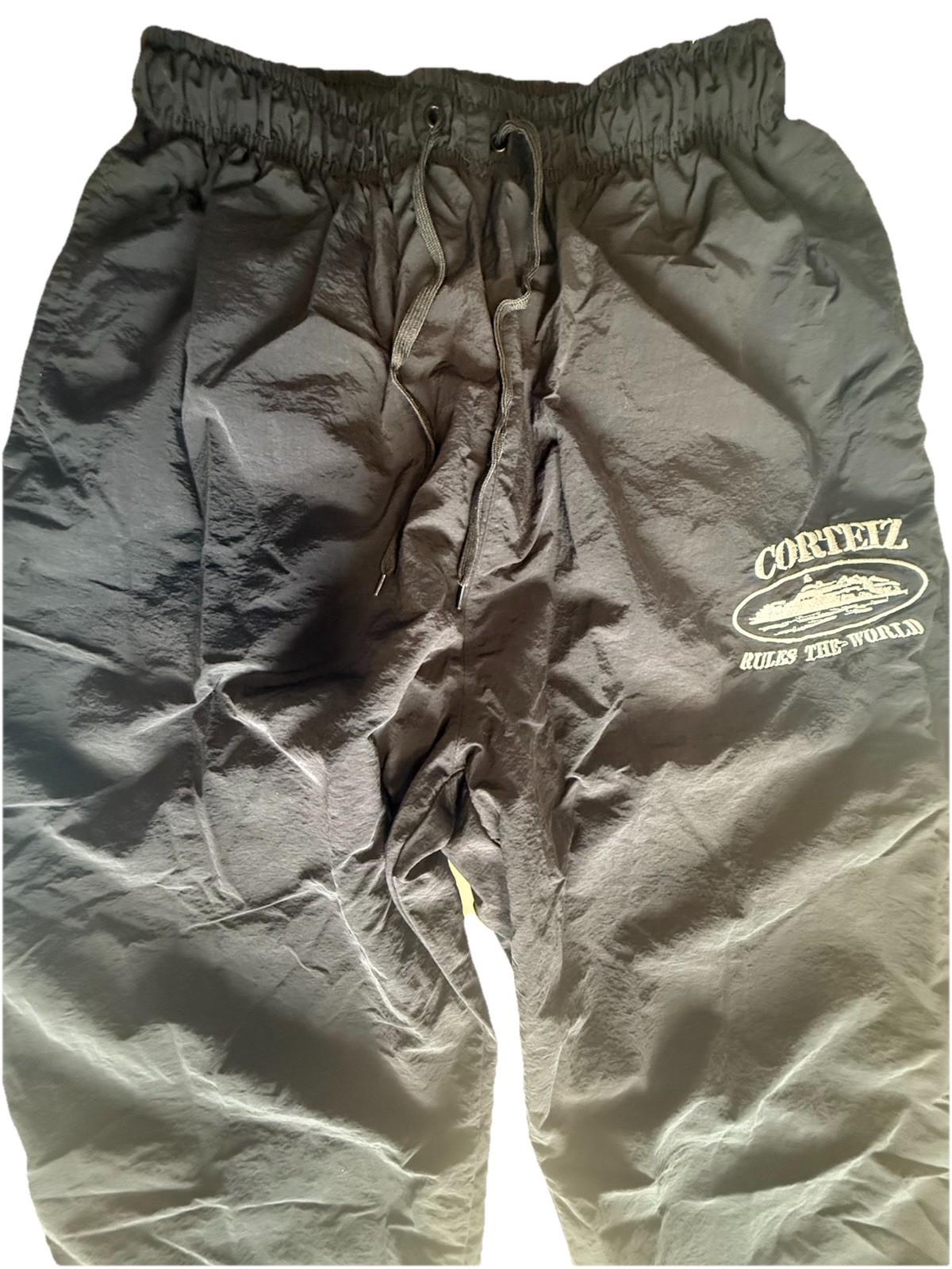 corteiz track pants men’s medium black Y2K japan style alcatraz zip streetwear