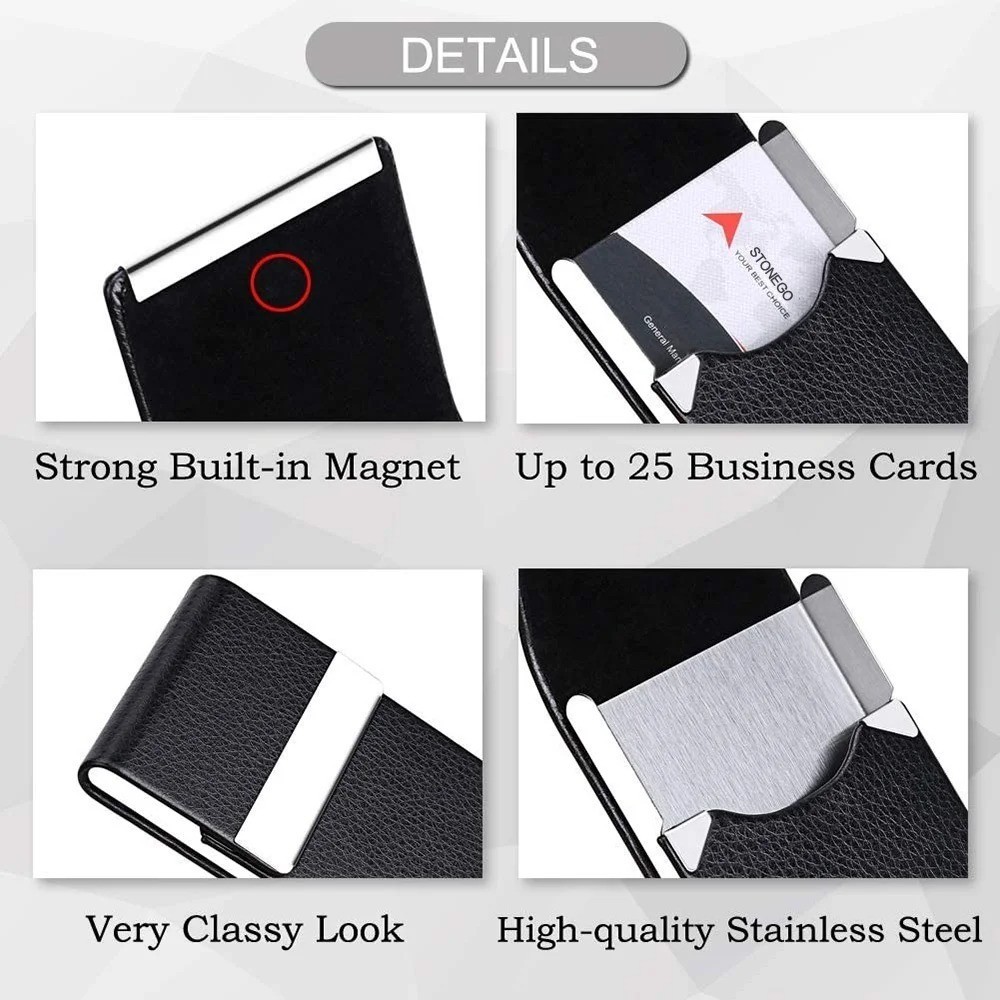 Business Card Holder Case – Slim PU Leather Metal Pocket Card Holder with Magnet