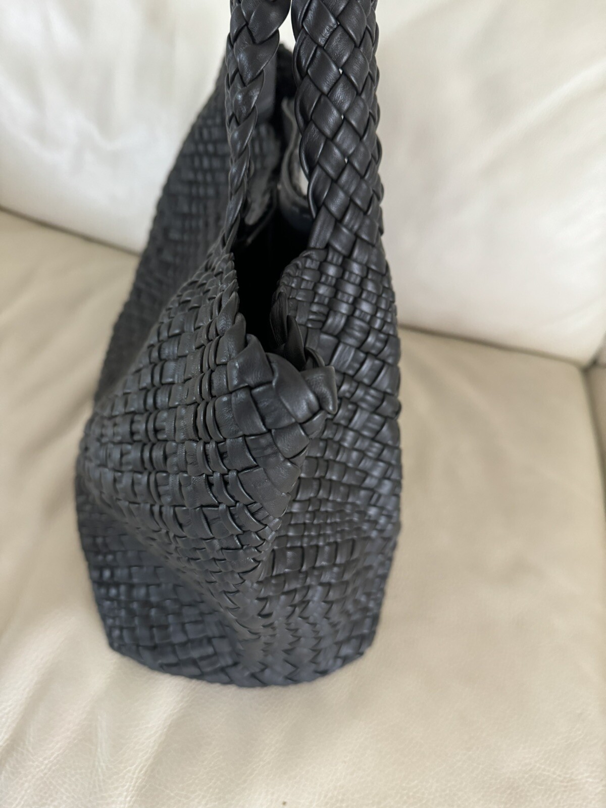 FALOR -ITALIAN Woven Soft Leather ~BLACK Tote Shoulder Bag XL NWT