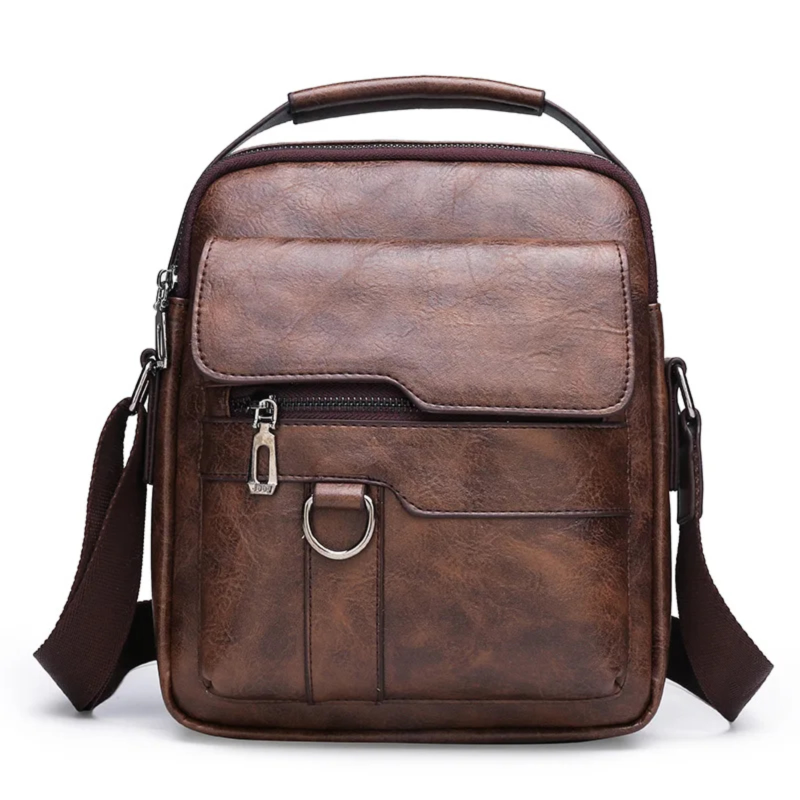 Cross Body Leather Bag Waterproof 10.2″x8.6″x2.75″ Khaki Brown Black Free Ship U