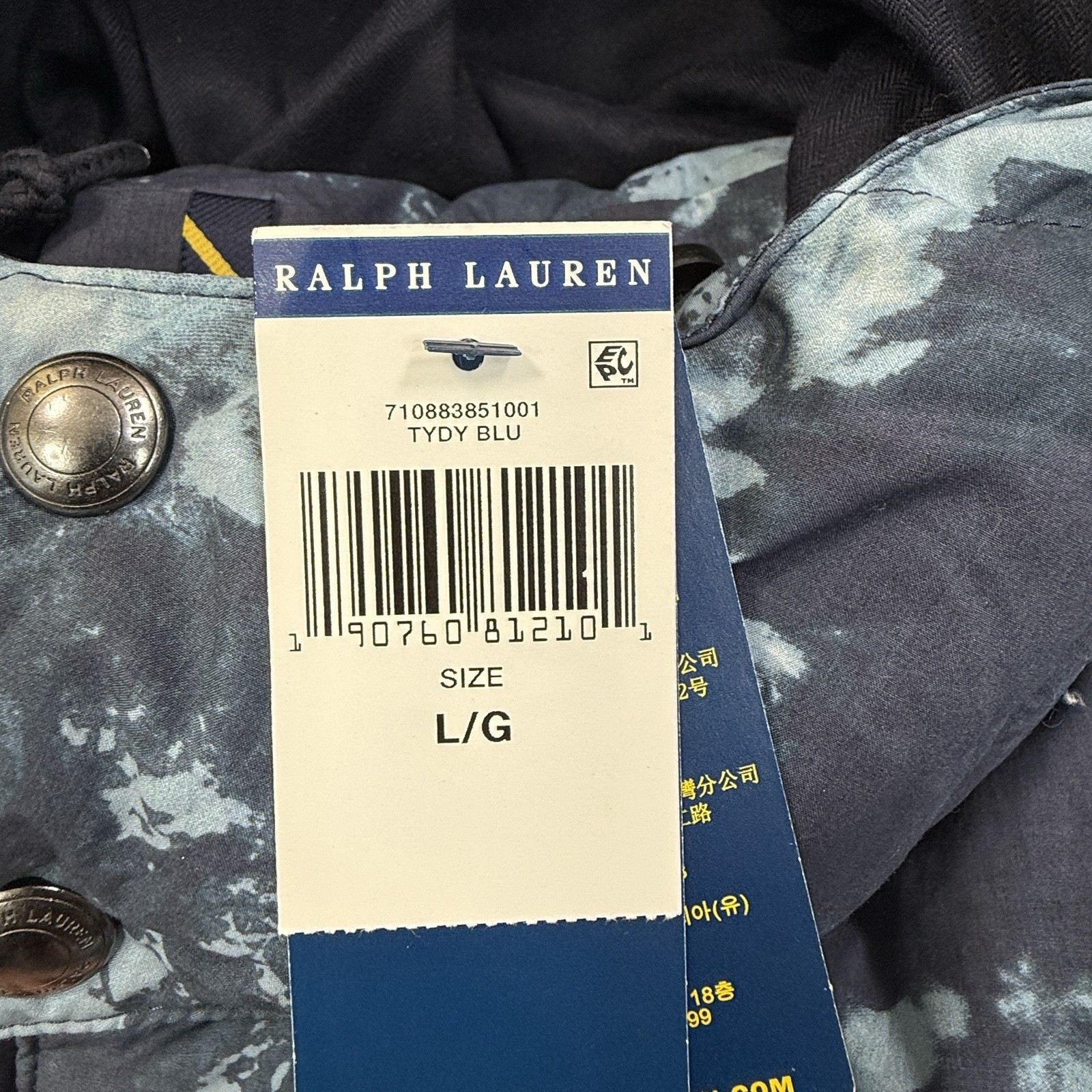 Polo Ralph Lauren Mens Convertible Tie-Dye Down Jacket Vest Hood Blue LARGE NEW