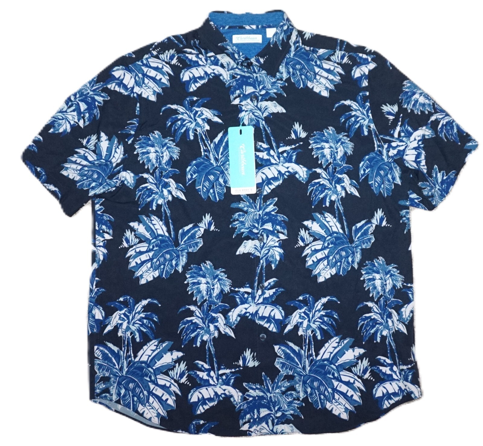 Caribbean Roundtree Yorke Hawaiian Shirt XL Navy Perfomance Stretch NWT HAW241