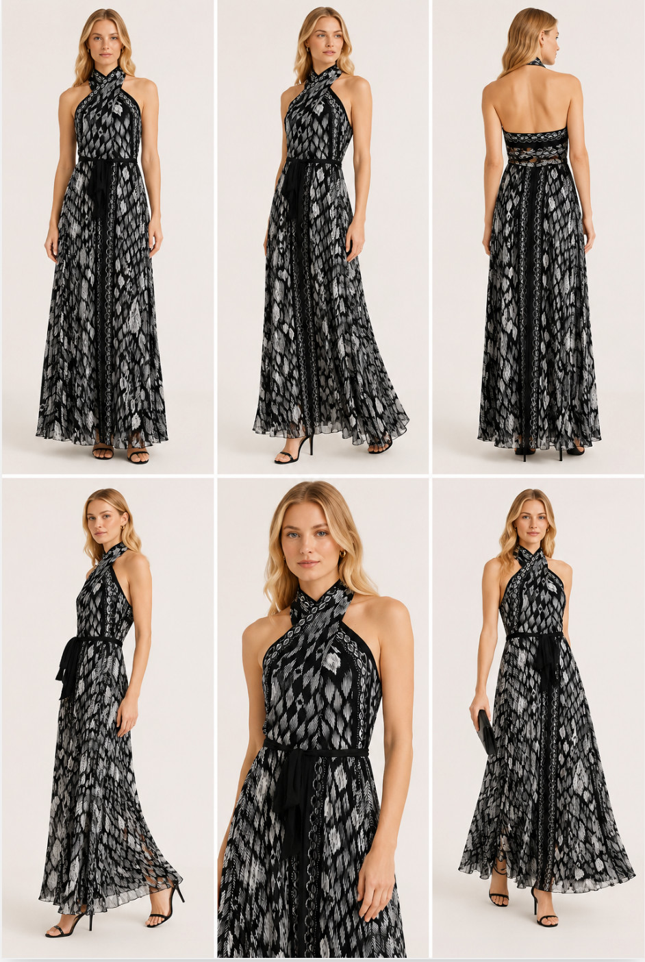 NWT WHITE HOUSE BLACK MARKET WHBM IKAT PRINT HALTER MAXI HALTER DRESS SZ 6