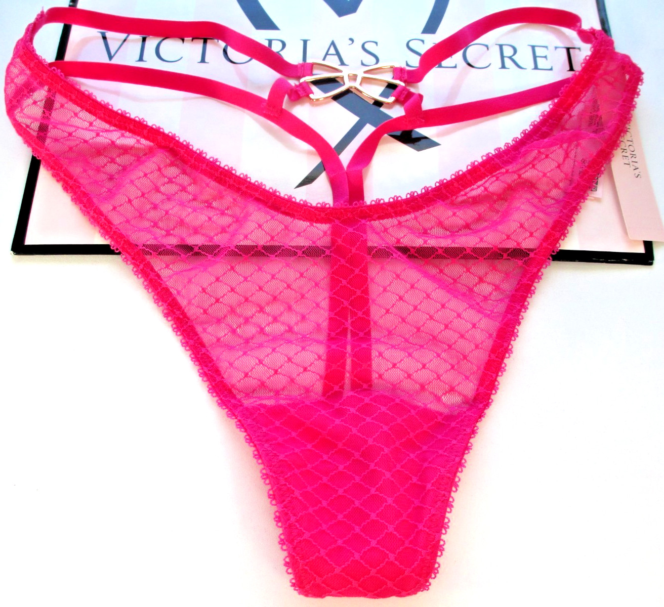 VICTORIA’S SECRET Tease High Leg Thong Panty S M L XL Pink NWT Bow Hardware VS